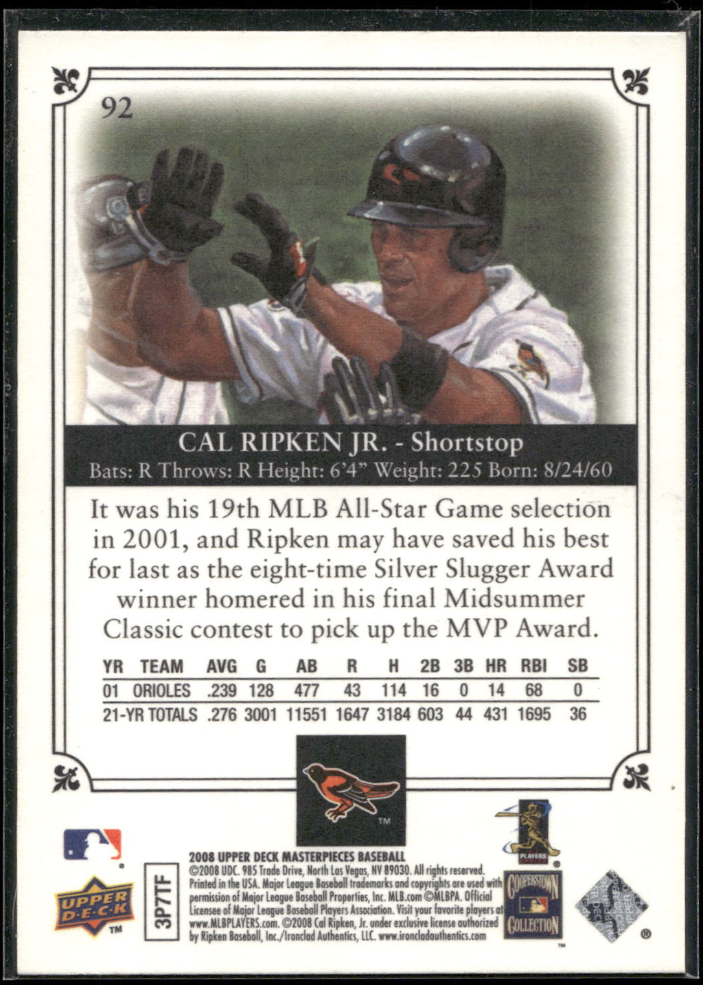 2008 Upper Deck Masterpieces #92 Cal Ripken Jr.