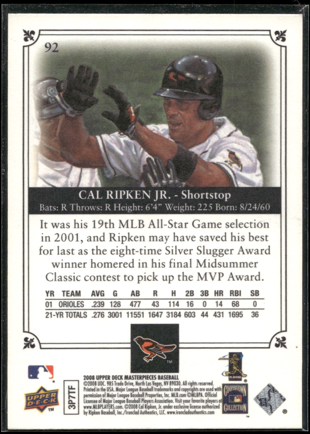2008 Upper Deck Masterpieces #92 Cal Ripken Jr.