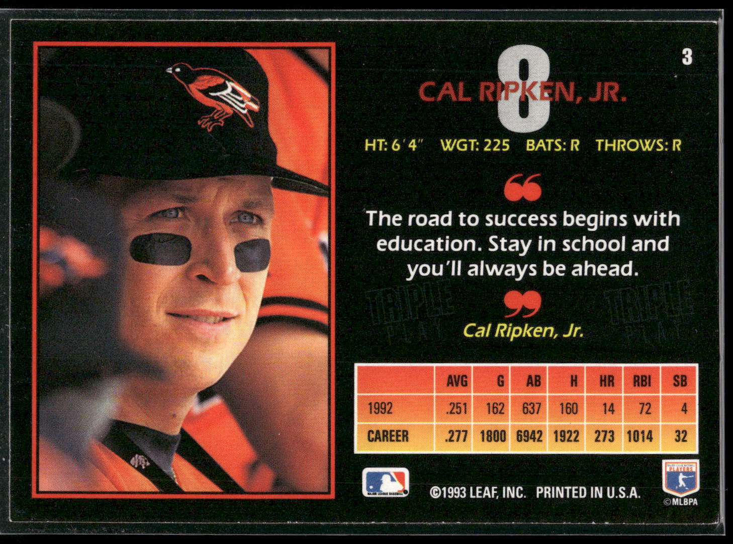 1993 Triple Play #3 Cal Ripken, Jr.