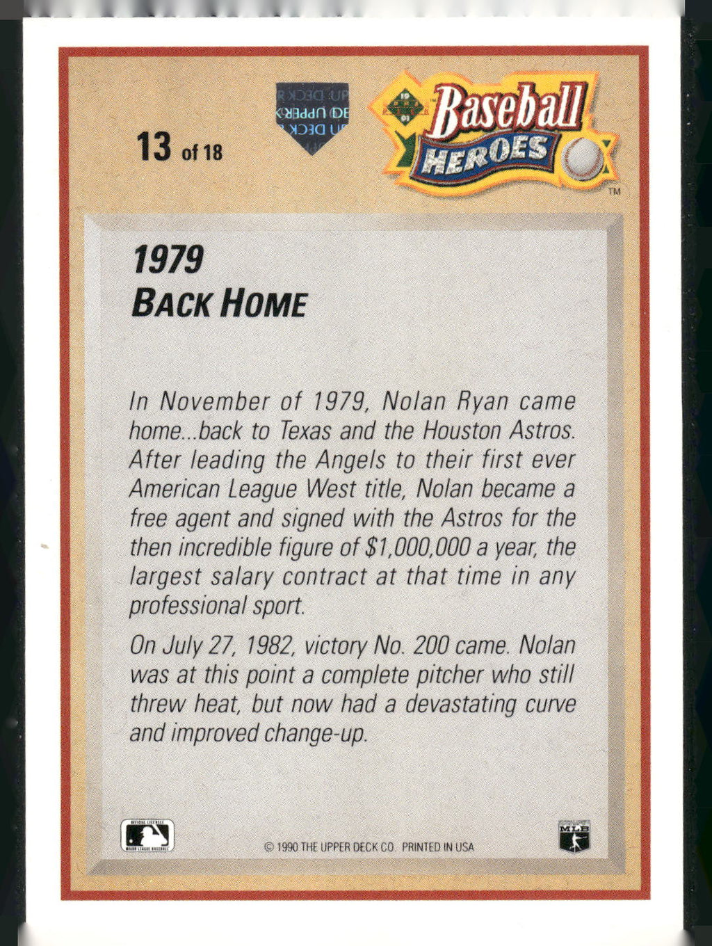 1991 Upper Deck #13 Nolan Ryan Baseball Heroes: Nolan Ryan