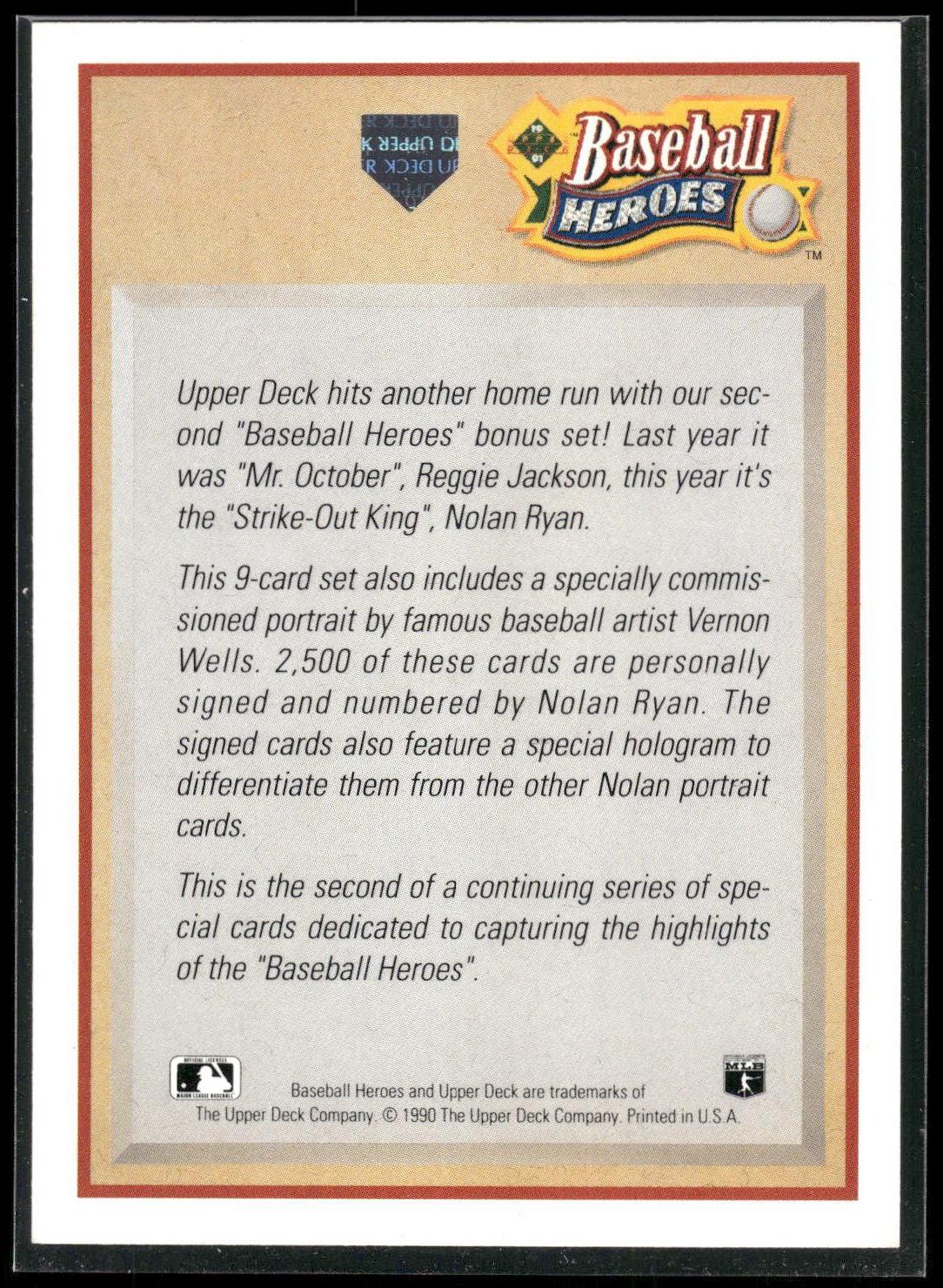 1991 Upper Deck #NNO Header Card Baseball Heroes: Nolan Ryan