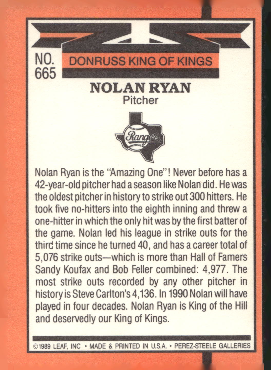 1990 Donruss #665c Nolan Ryan