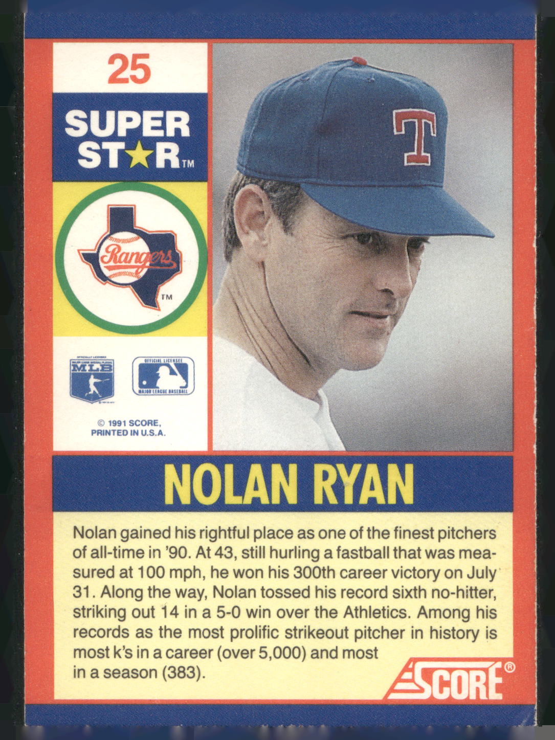 1991 Score 100 Superstars #25 Nolan Ryan