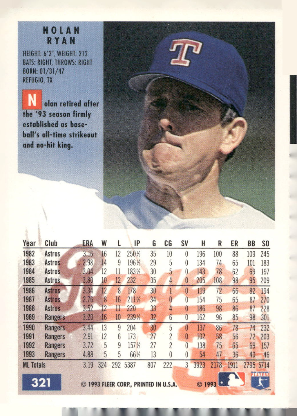 1994 Fleer #321 Nolan Ryan
