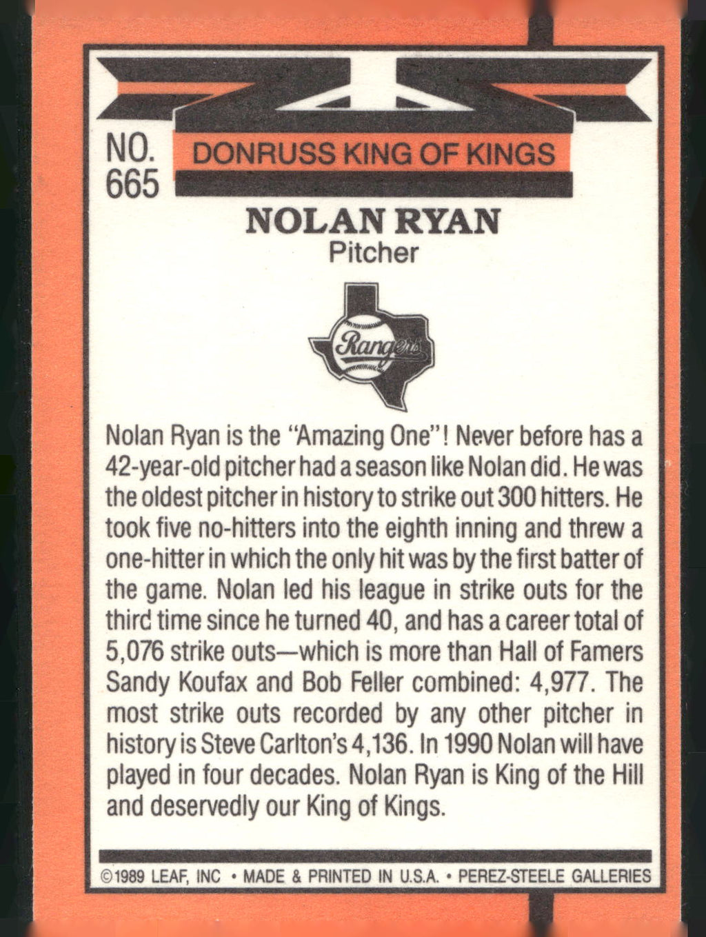 1990 Donruss #665 Nolan Ryan