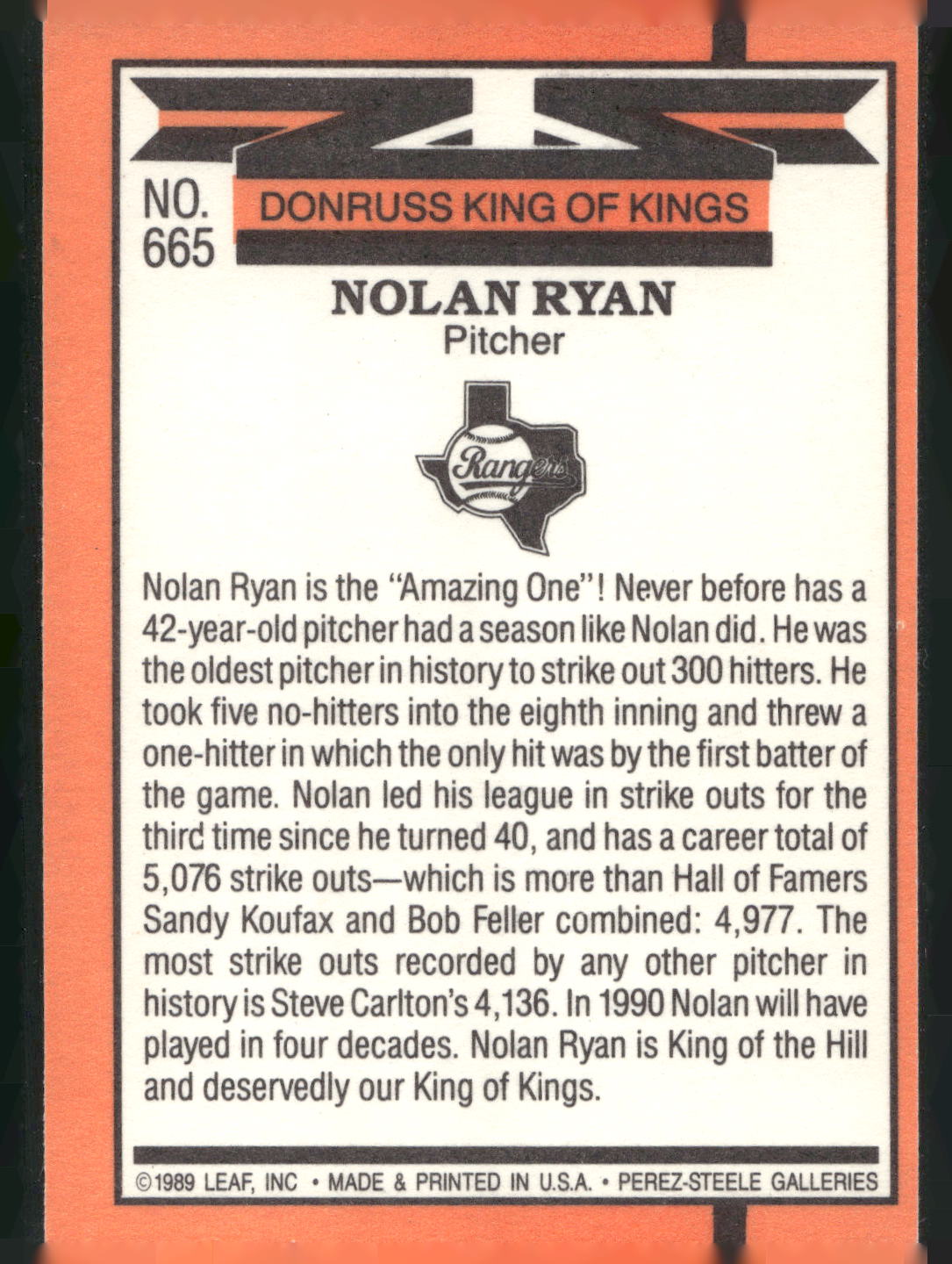 1990 Donruss #665 Nolan Ryan