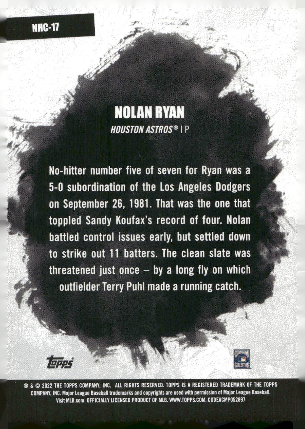 2022 Topps #NHC-17 Nolan Ryan No-Hit Club