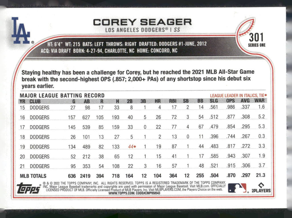 2022 Topps #301 Corey Seager
