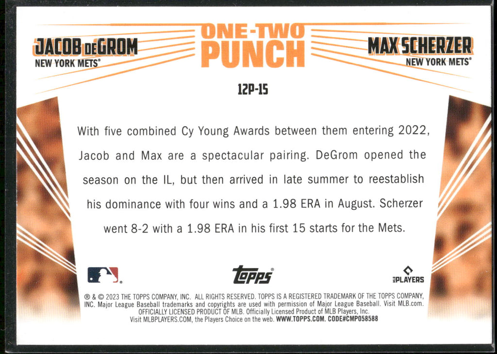 2023 Topps #12P-15 Jacob deGrom / Max Scherzer One-Two Punch