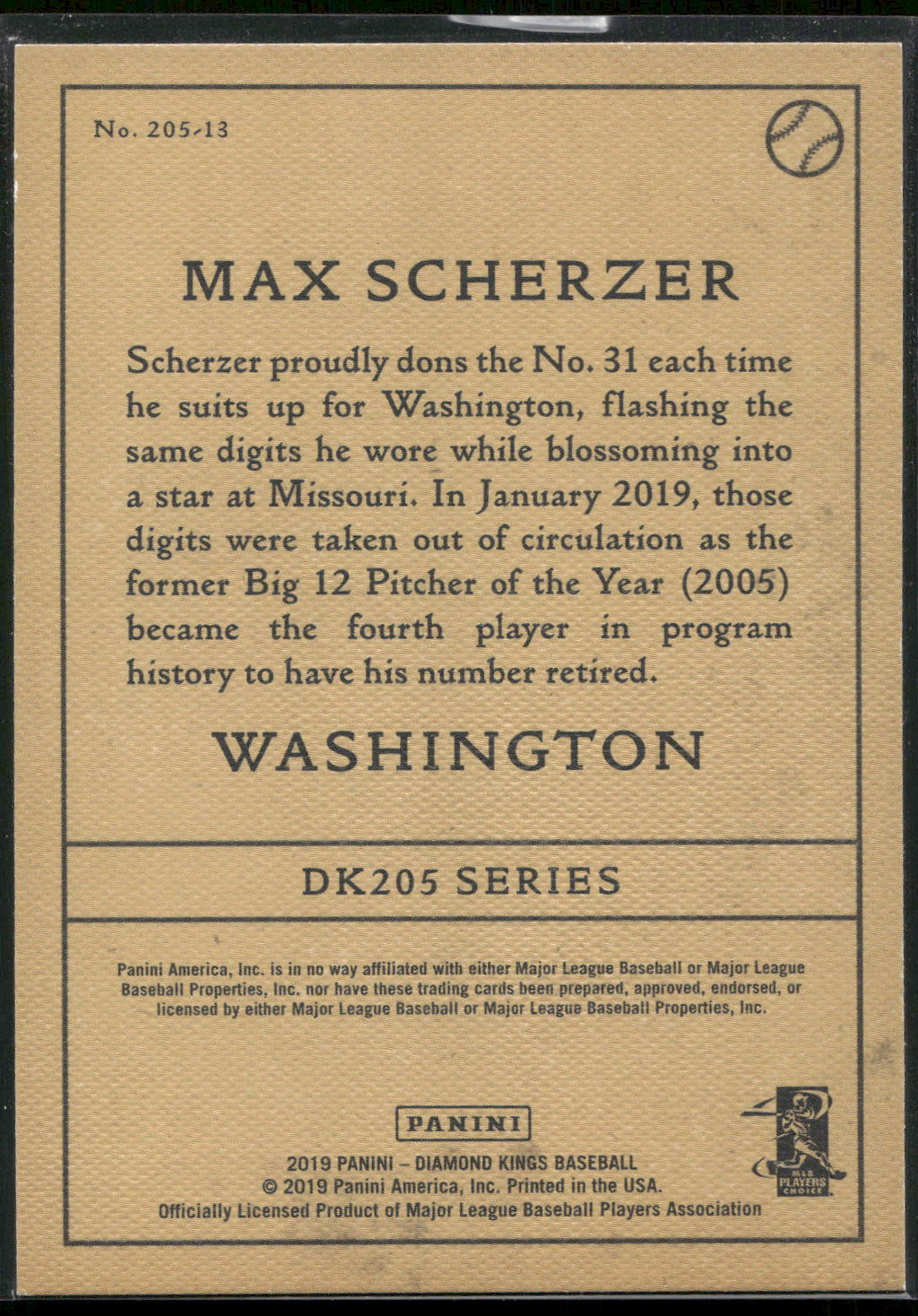 2019 Panini Diamond Kings #205-13 Max Scherzer DK 205