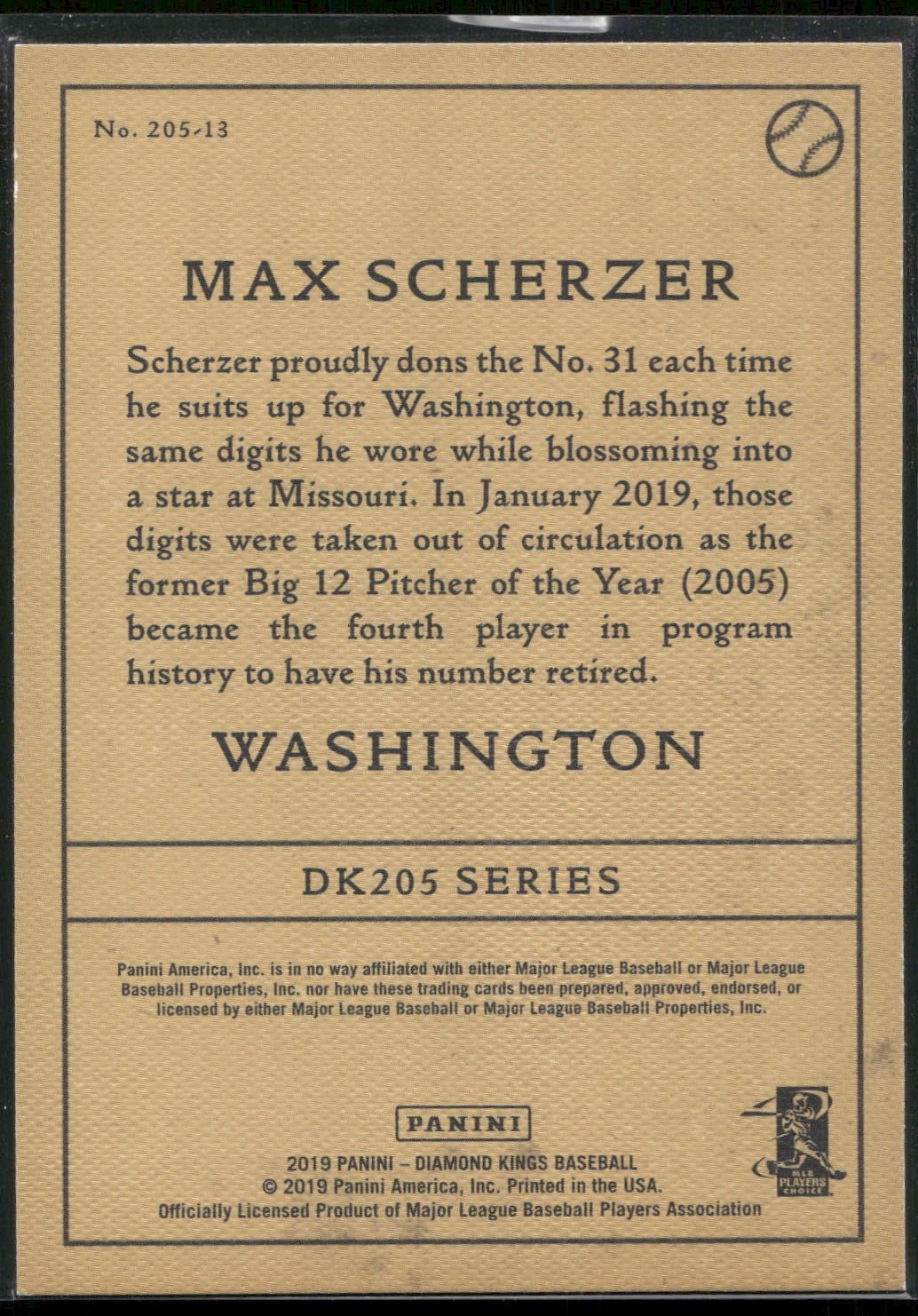 2019 Panini Diamond Kings #205-13 Max Scherzer DK 205
