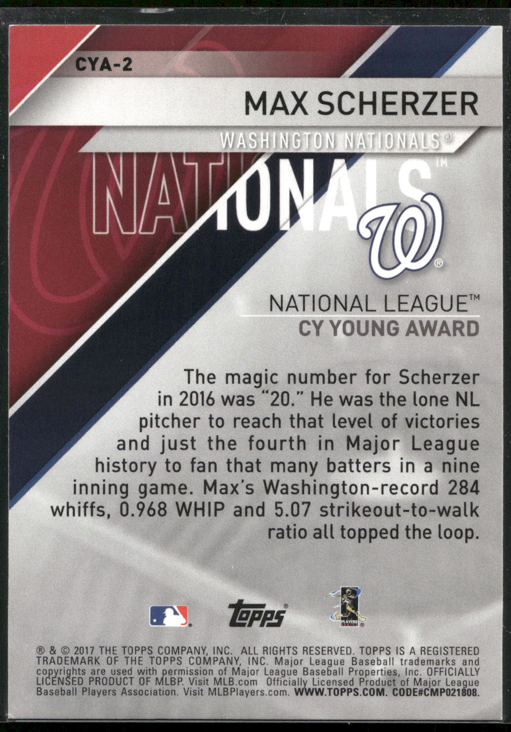 2017 Topps #CYA-2 Max Scherzer MLB Awards