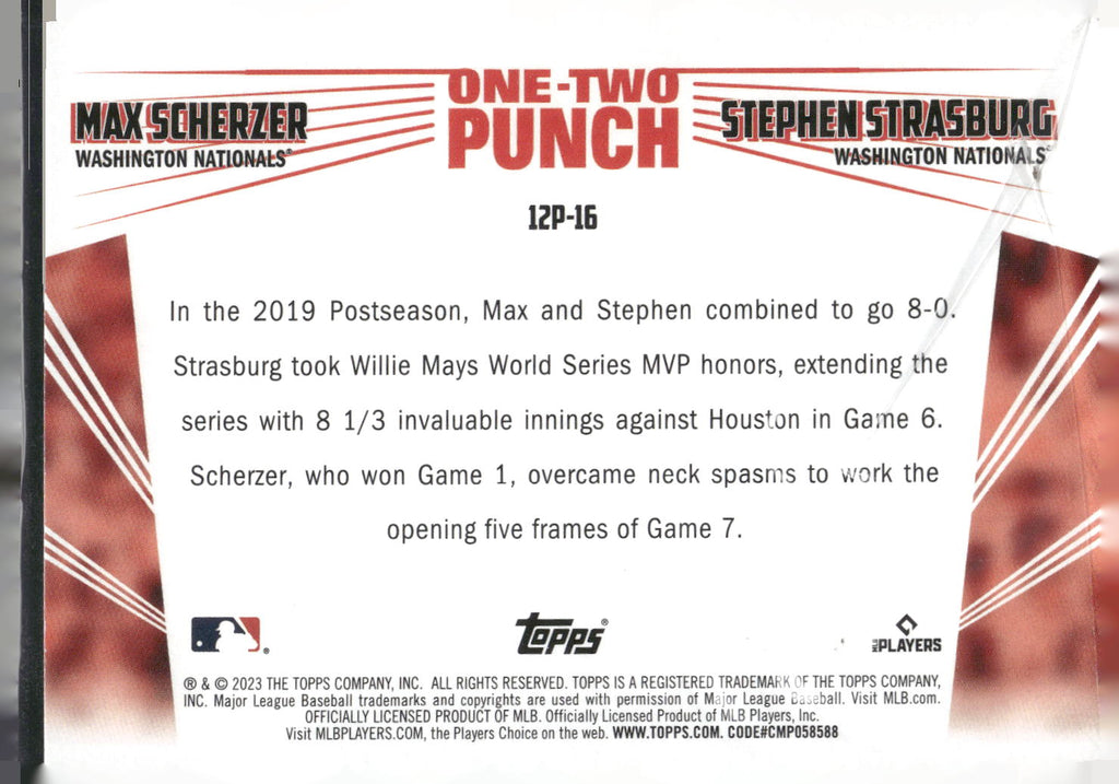 2023 Topps #12P-16 Max Scherzer / Stephen Strasburg One-Two Punch