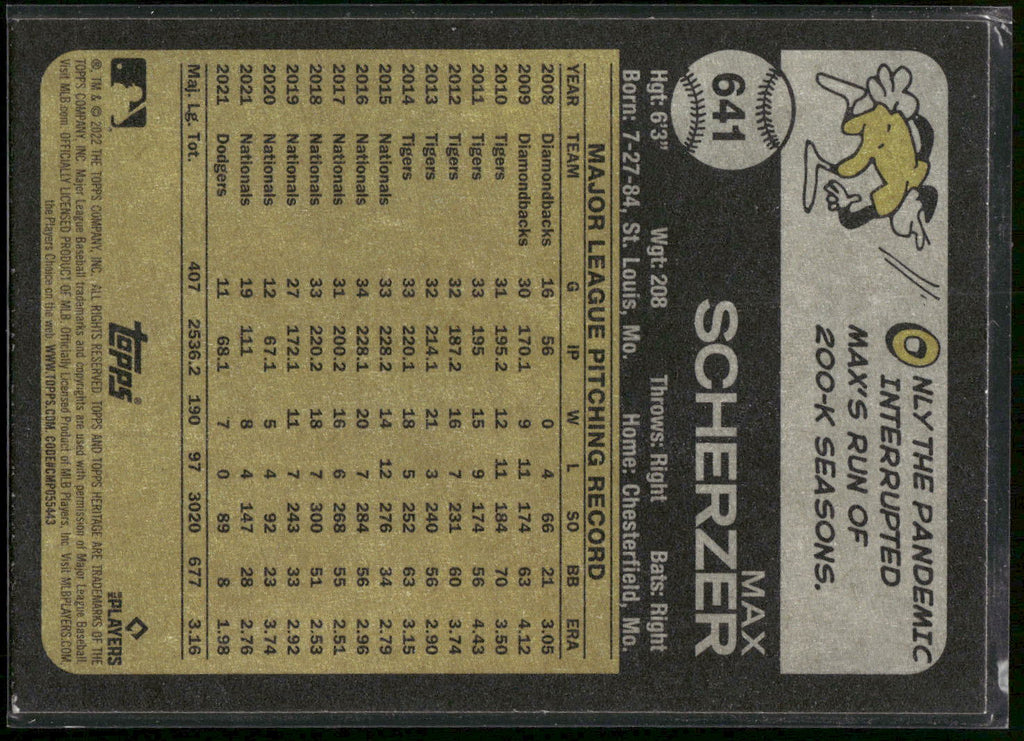 2022 Topps Heritage #641 Max Scherzer