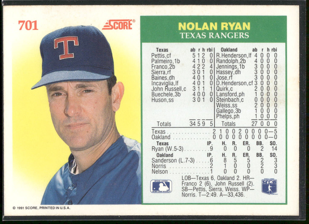 1991 Score #701 Nolan Ryan