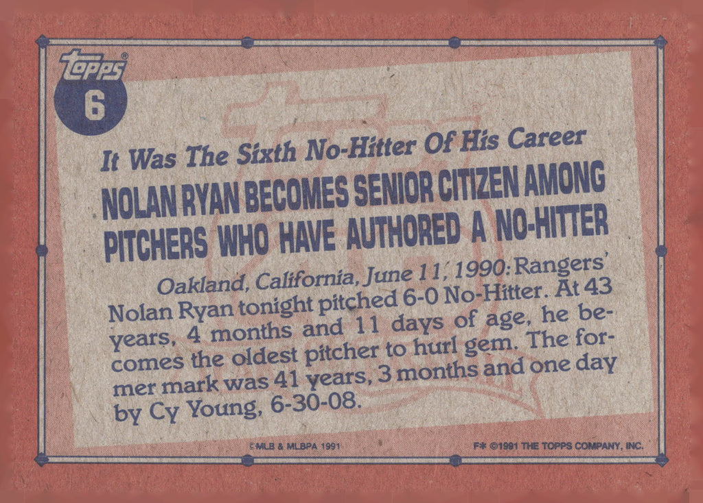1991 Topps #6 Nolan Ryan