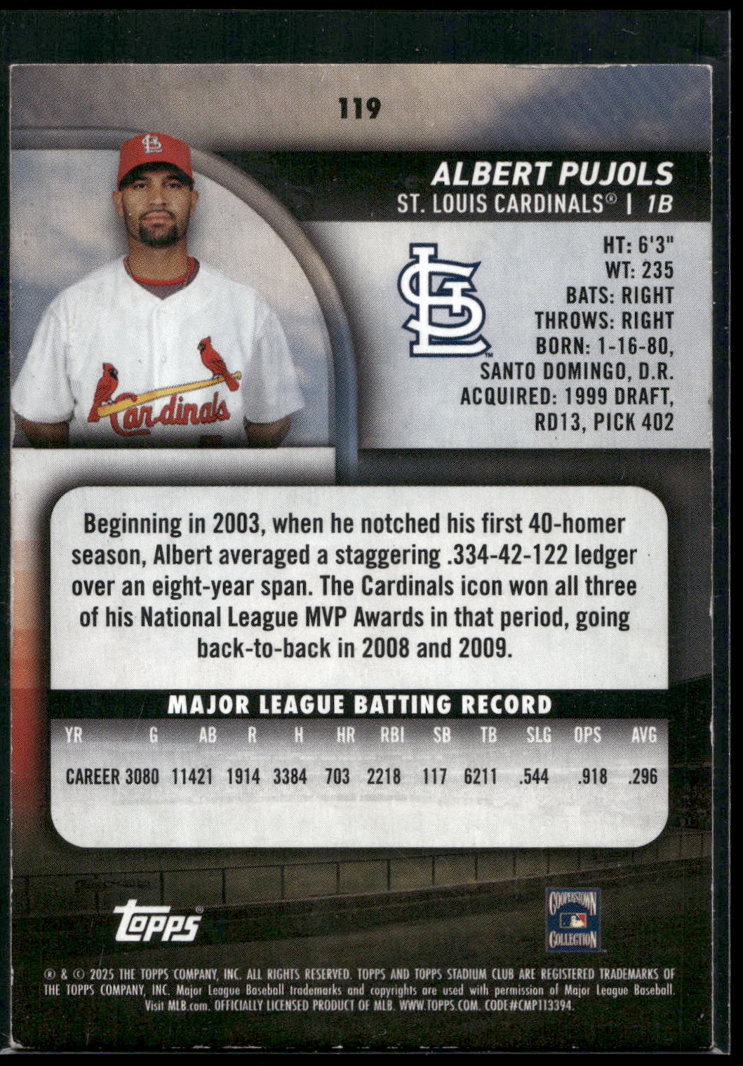 2025 Stadium Club #119 Albert Pujols