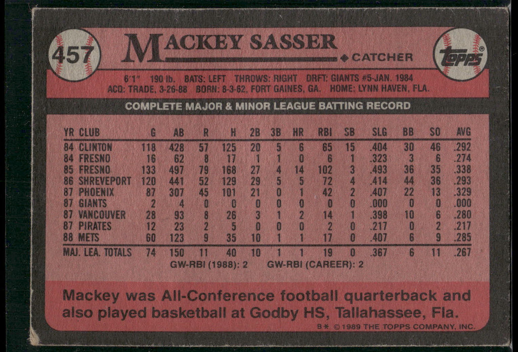 1989 Topps #457 Mackey Sasser