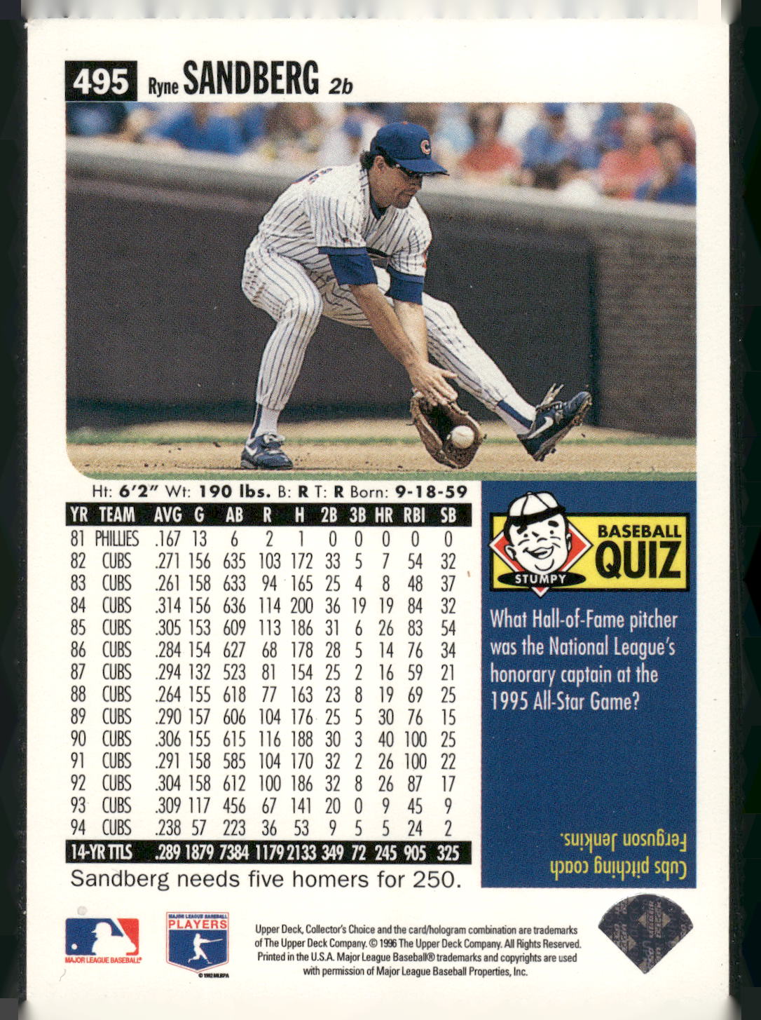 1996 Collector's Choice #495 Ryne Sandberg