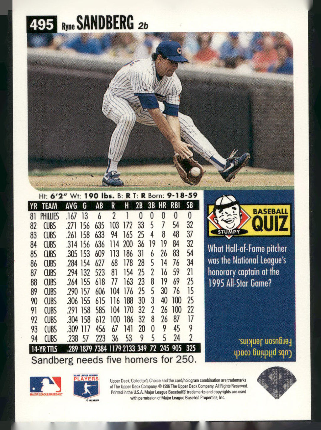 1996 Collector's Choice #495 Ryne Sandberg