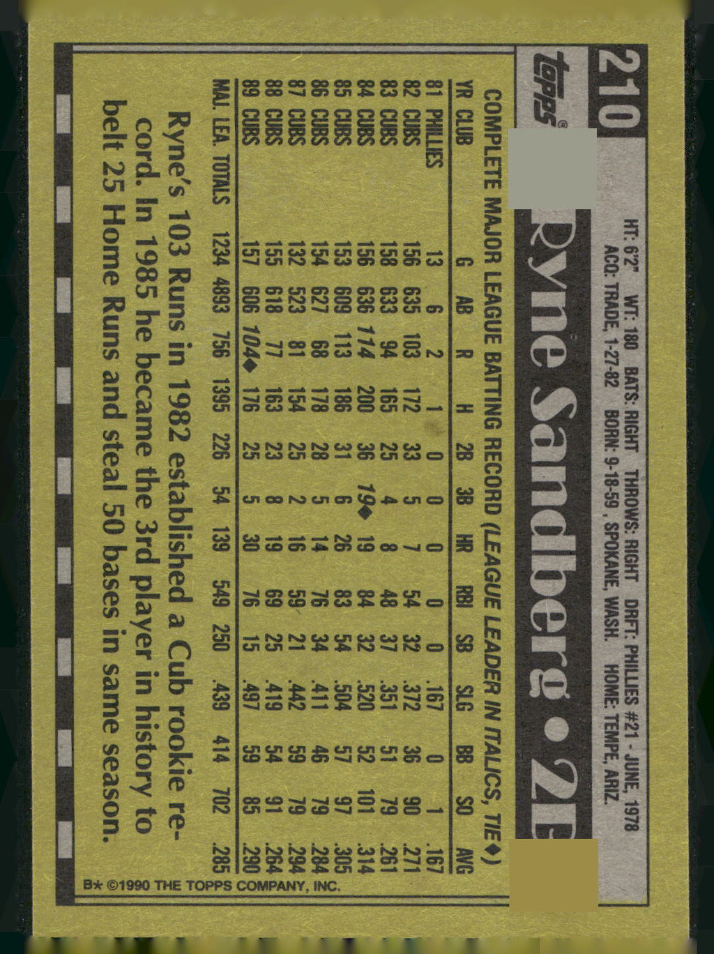 1990 Topps #210 Ryne Sandberg