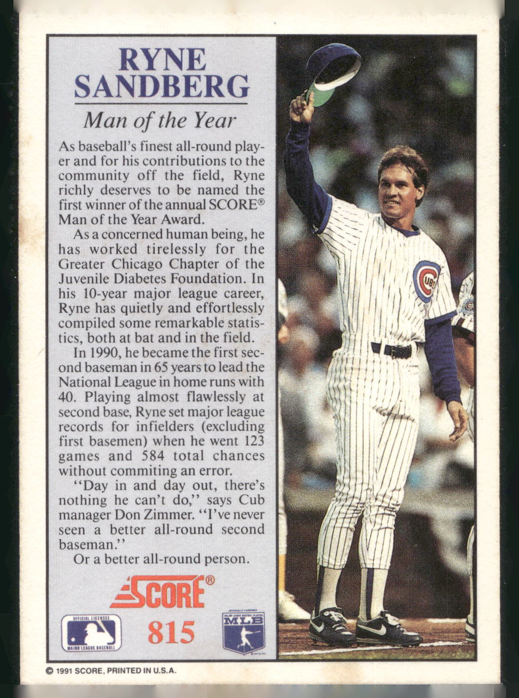 1991 Score #815 Ryne Sandberg