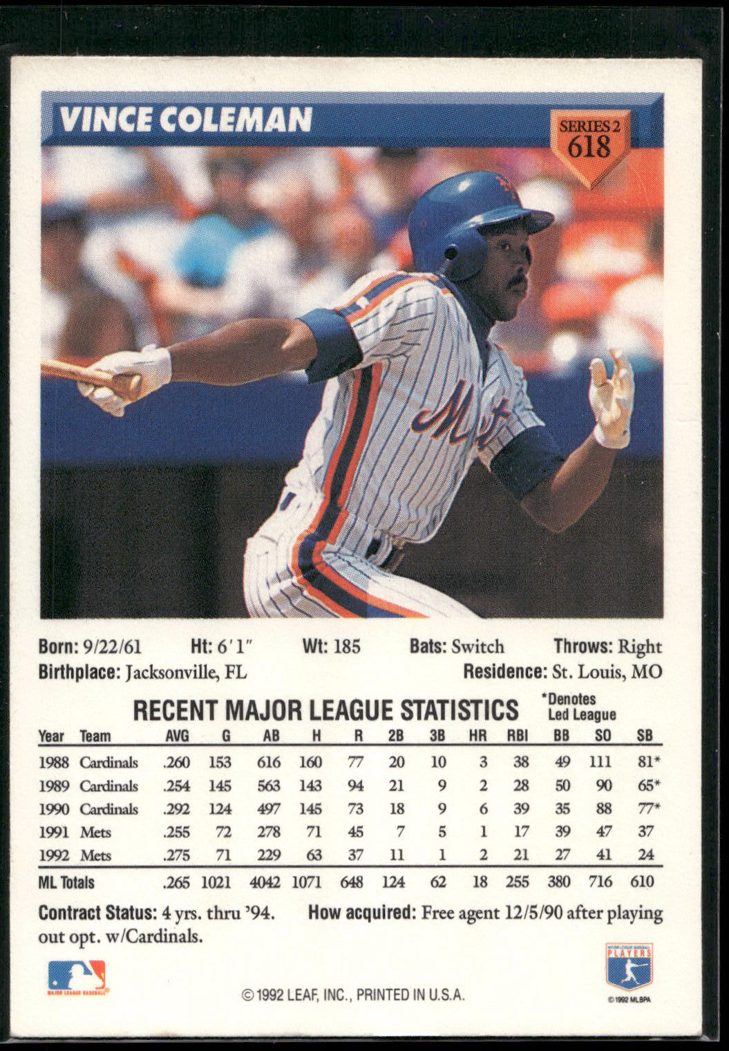 1993 Donruss #618 Vince Coleman