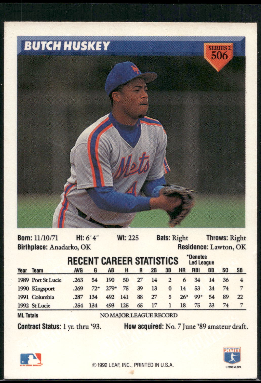 1993 Donruss #506 Butch Huskey