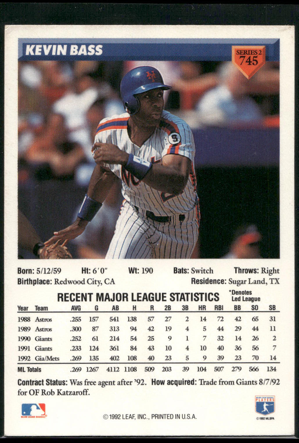 1993 Donruss #745 Kevin Bass