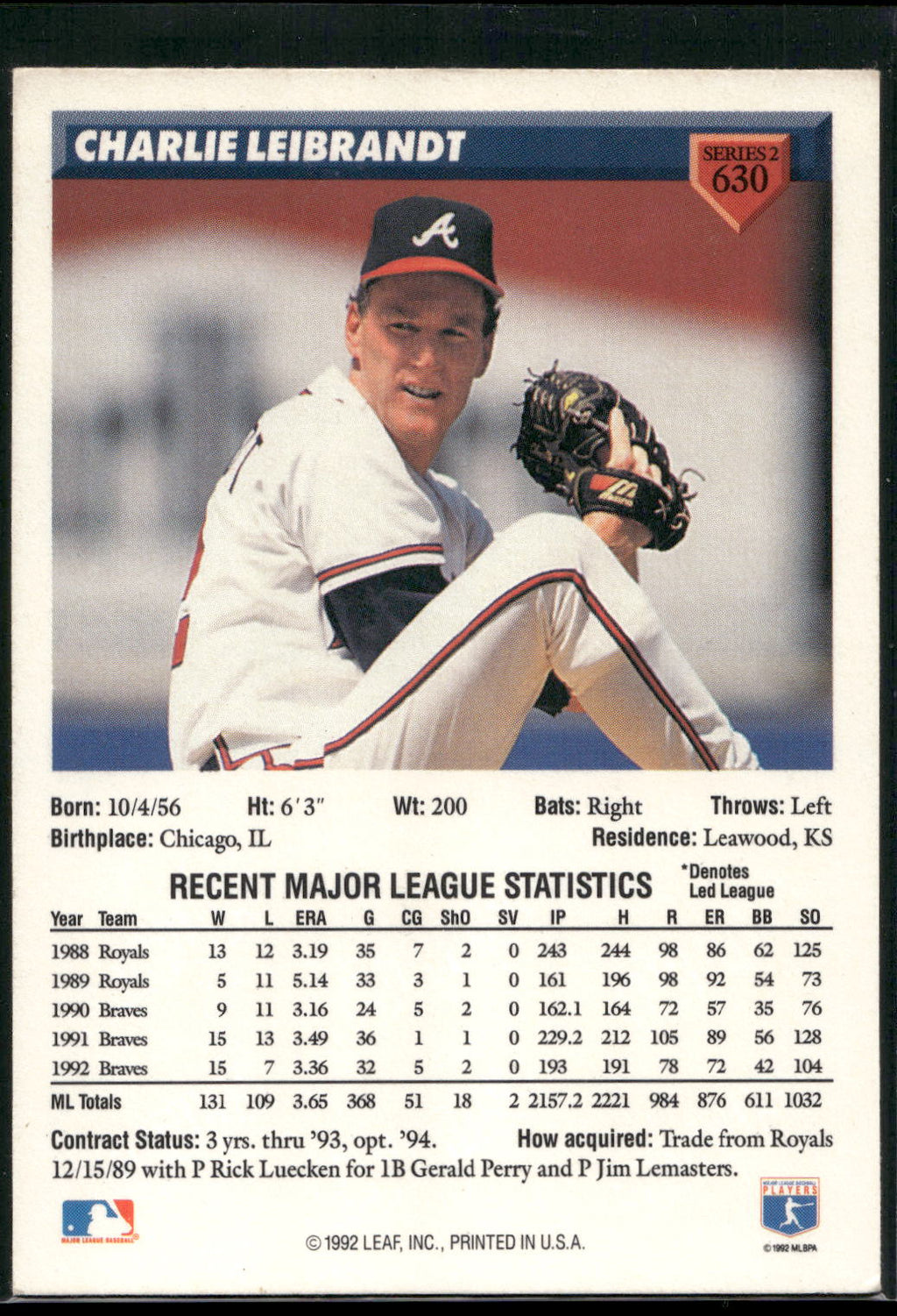 1993 Donruss #630 Charlie Leibrandt