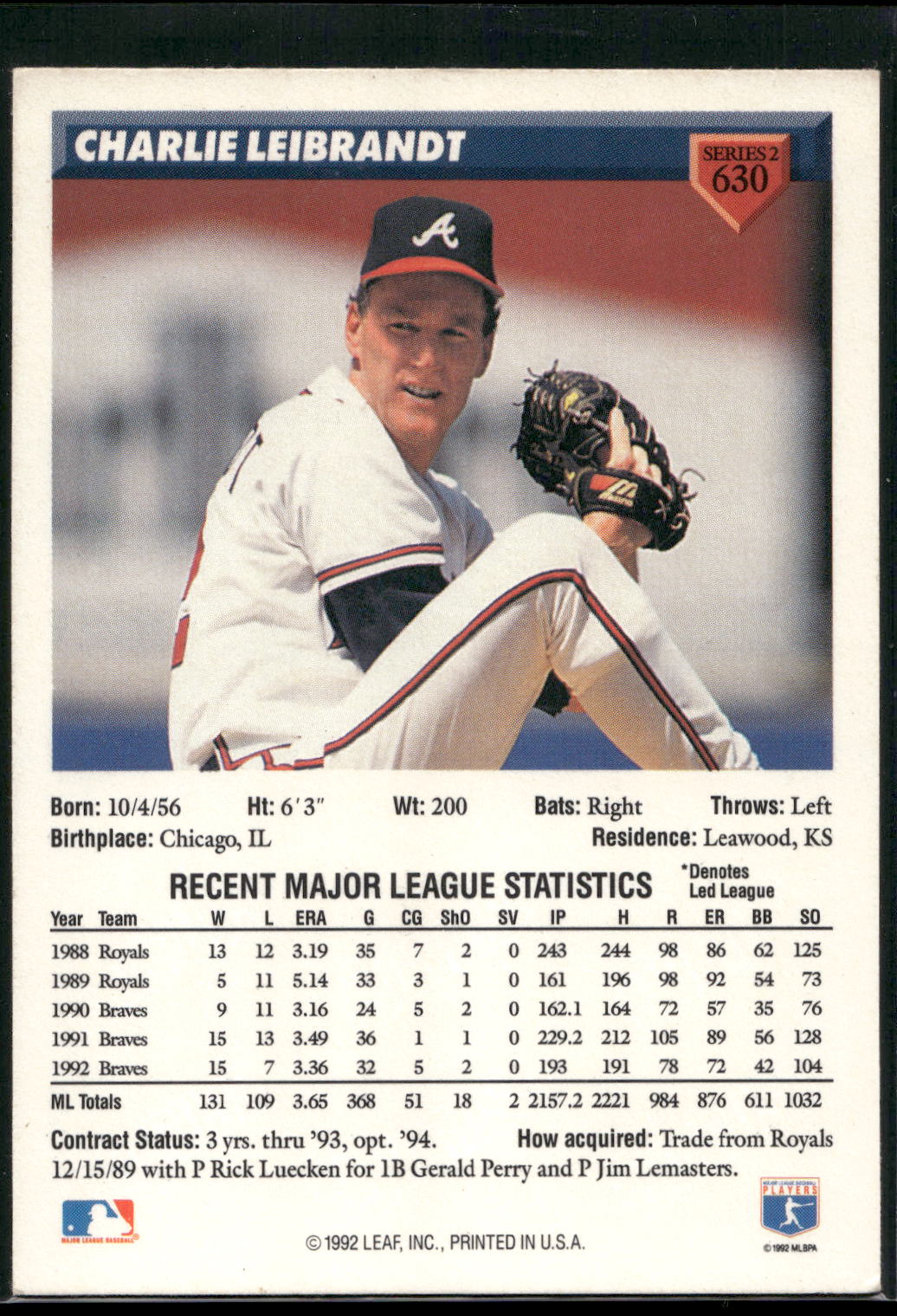 1993 Donruss #630 Charlie Leibrandt