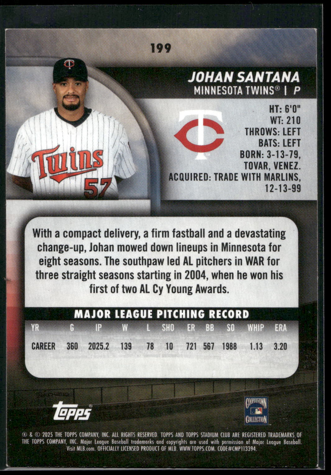 2025 Stadium Club #199 Johan Santana