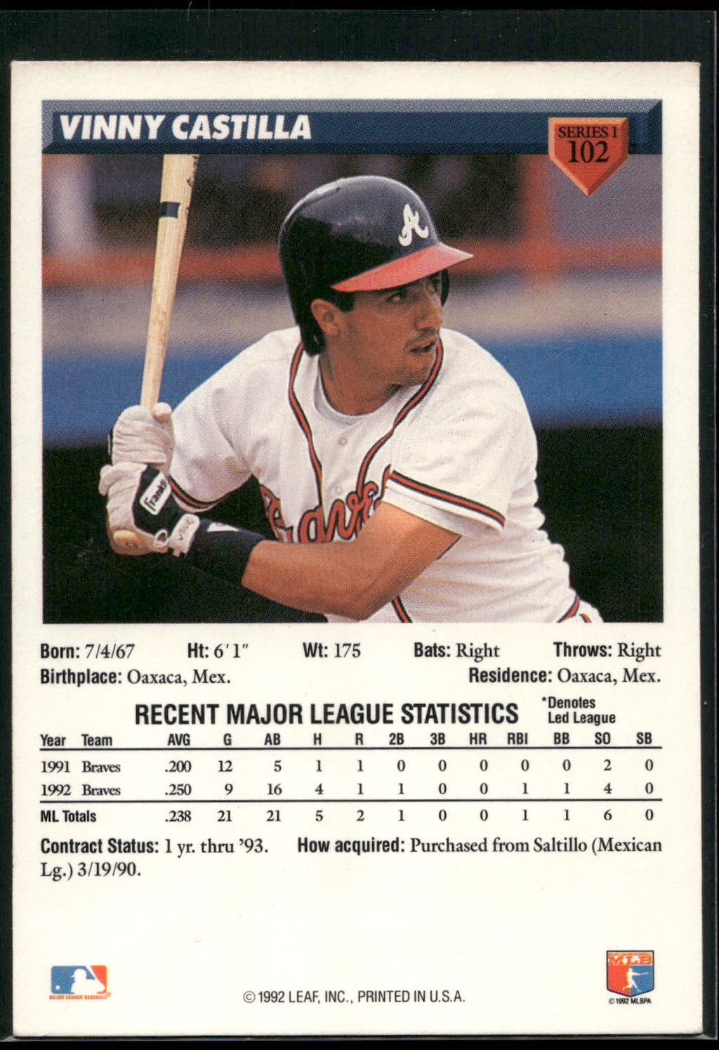 1993 Donruss #102 Vinny Castilla