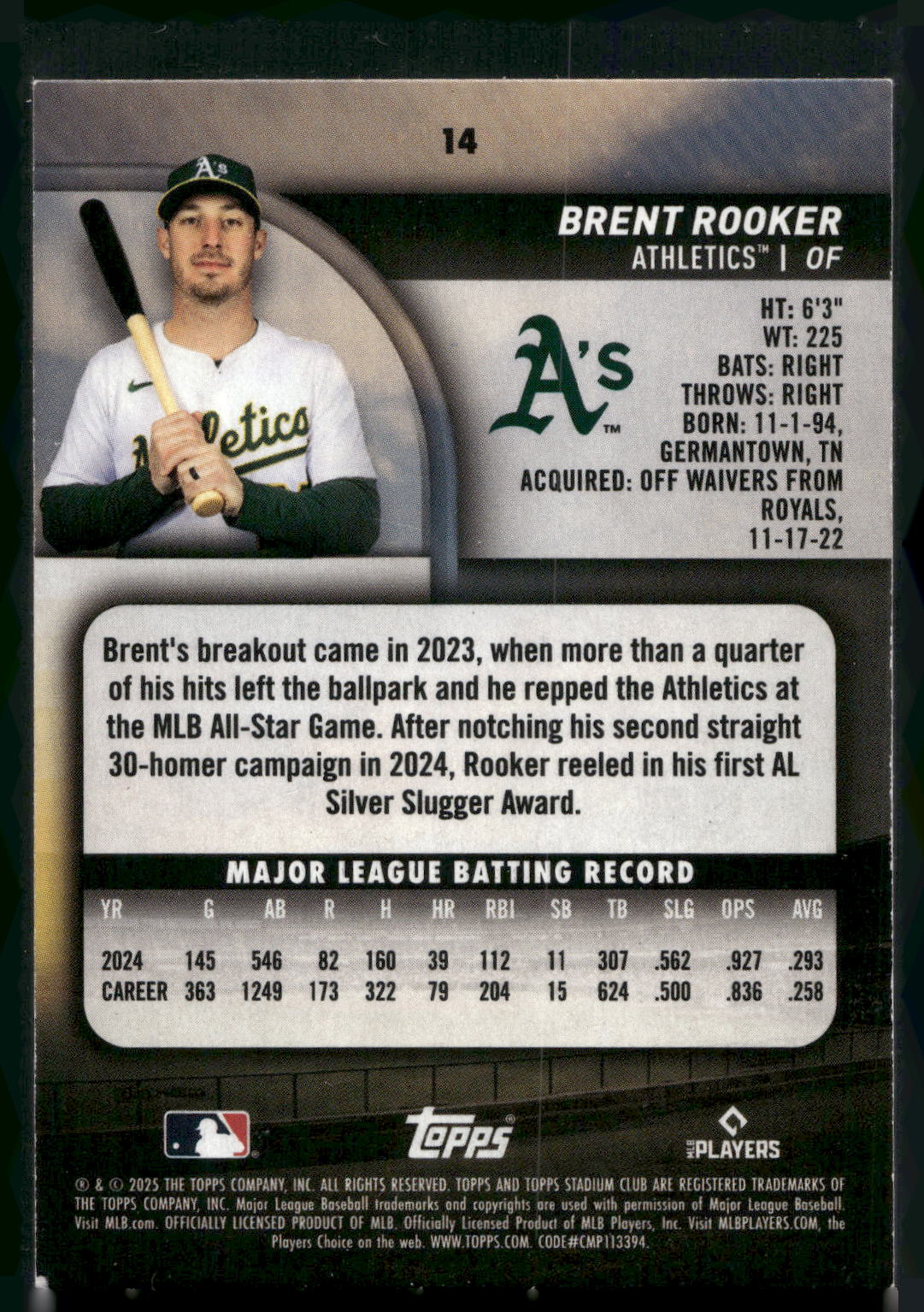 2025 Stadium Club #14 Brent Rooker