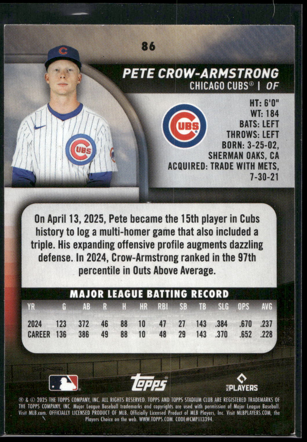 2025 Stadium Club #86 Pete Crow-Armstrong