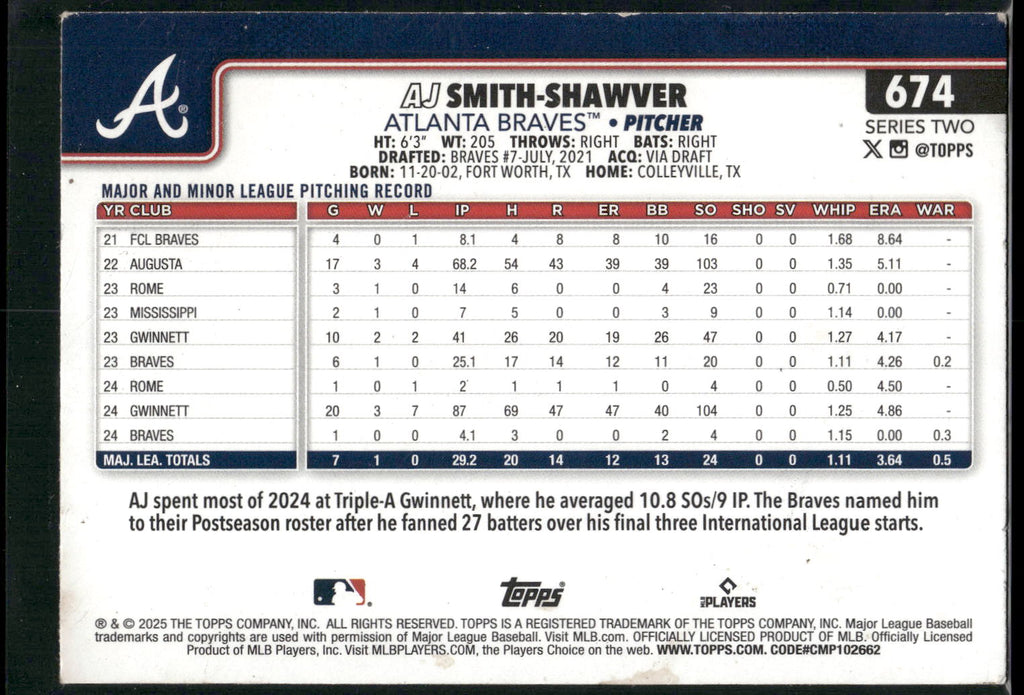 2025 Topps #674 AJ Smith-Shawver