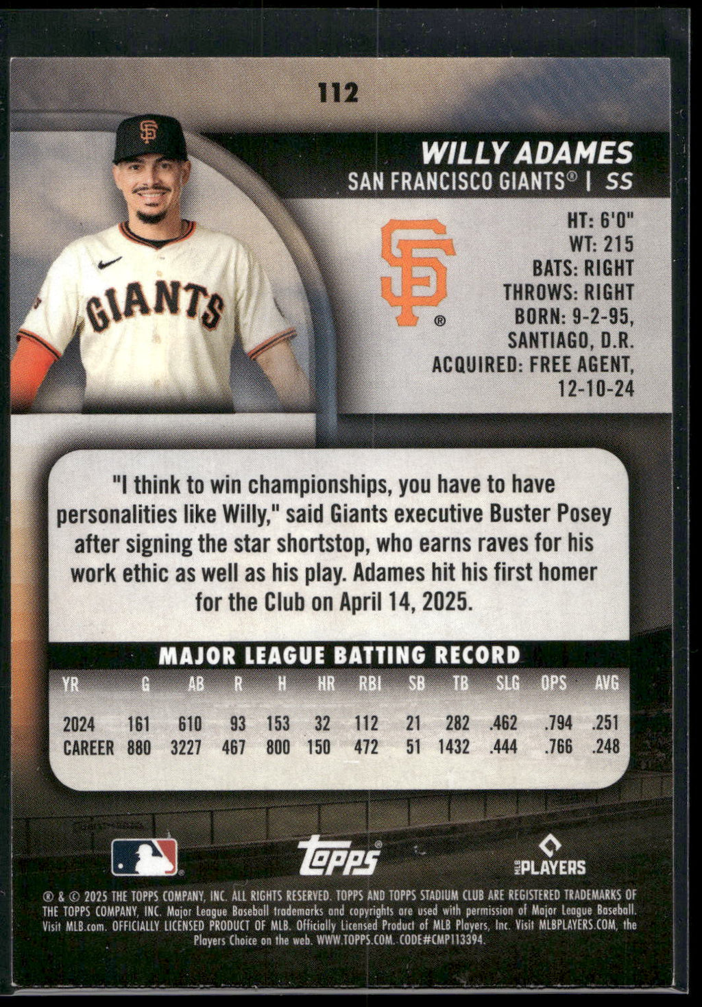 2025 Stadium Club #112 Willy Adames