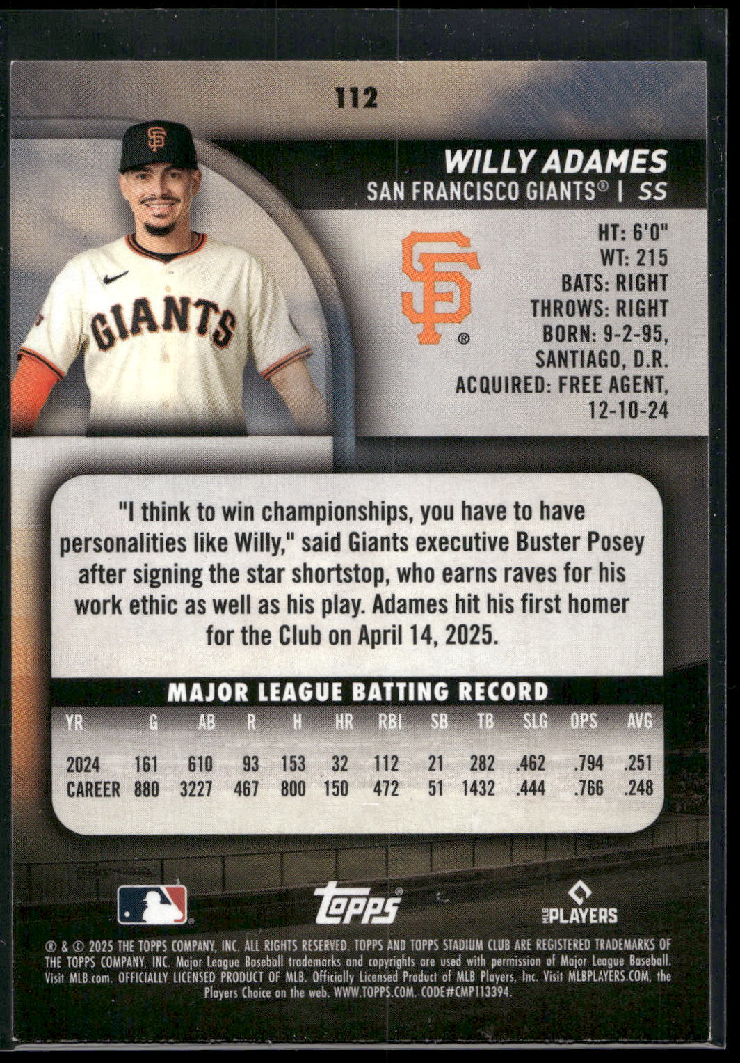2025 Stadium Club #112 Willy Adames