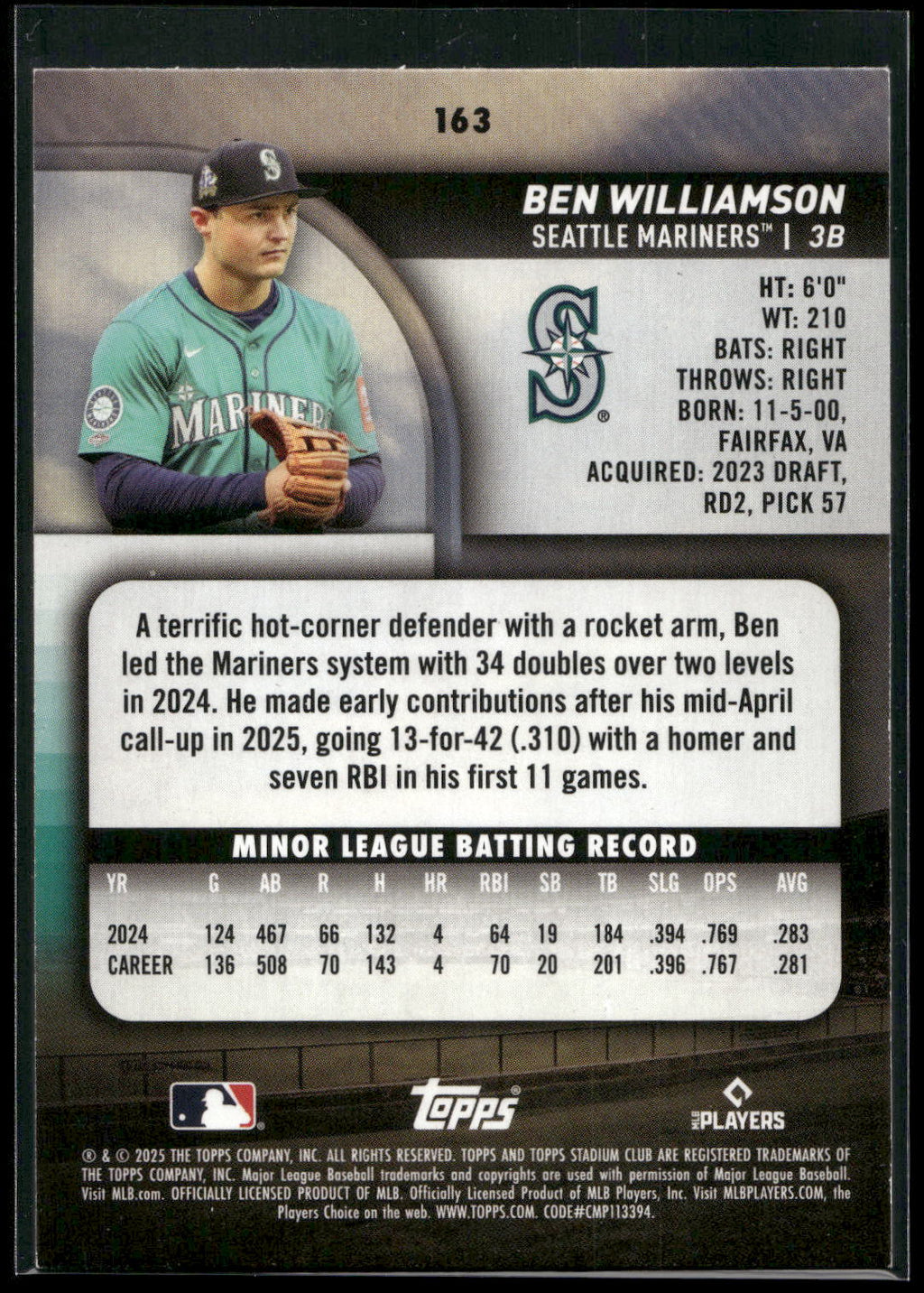 2025 Stadium Club #163 Ben Williamson