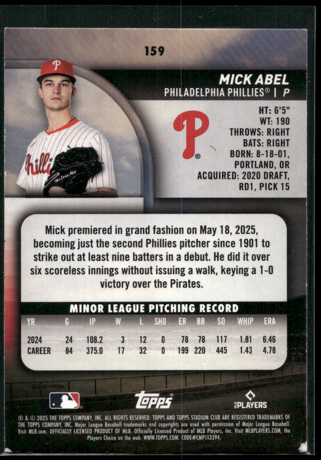 2025 Stadium Club #159 Mick Abel