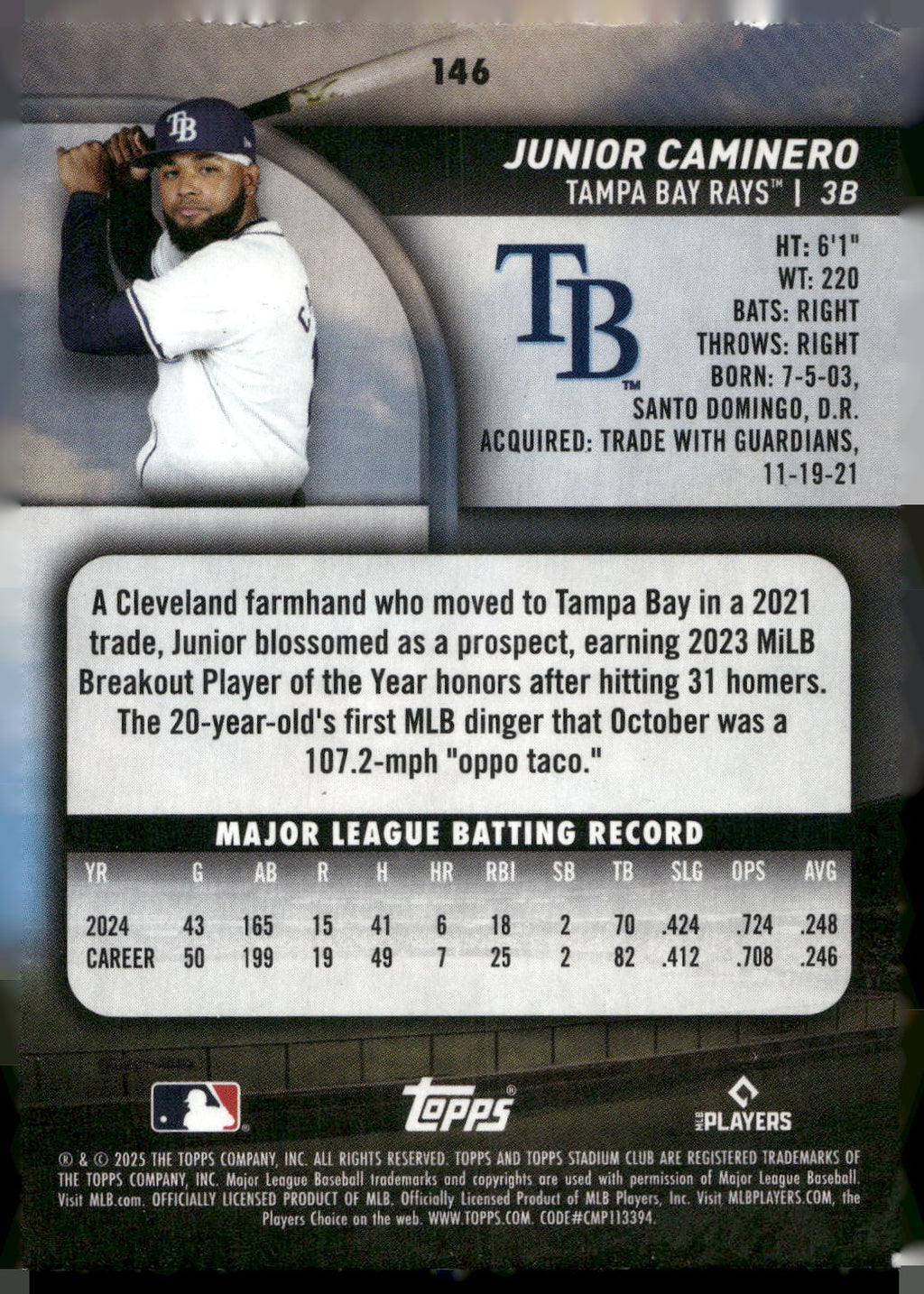 2025 Stadium Club #146 Junior Caminero