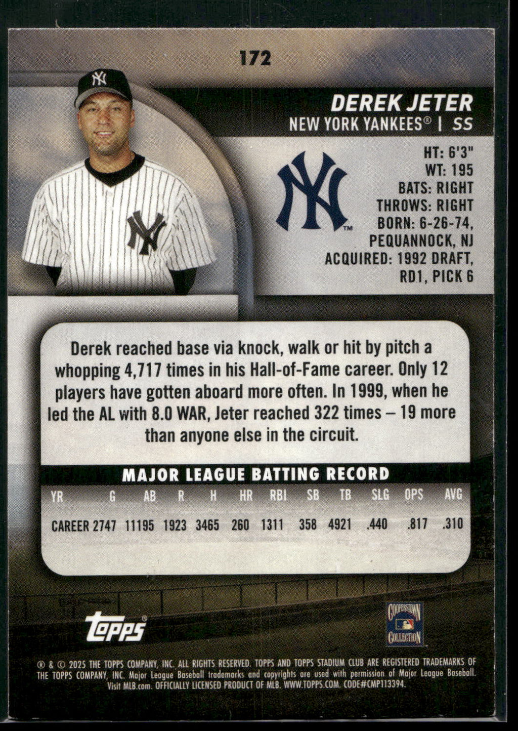 2025 Stadium Club #172 Derek Jeter