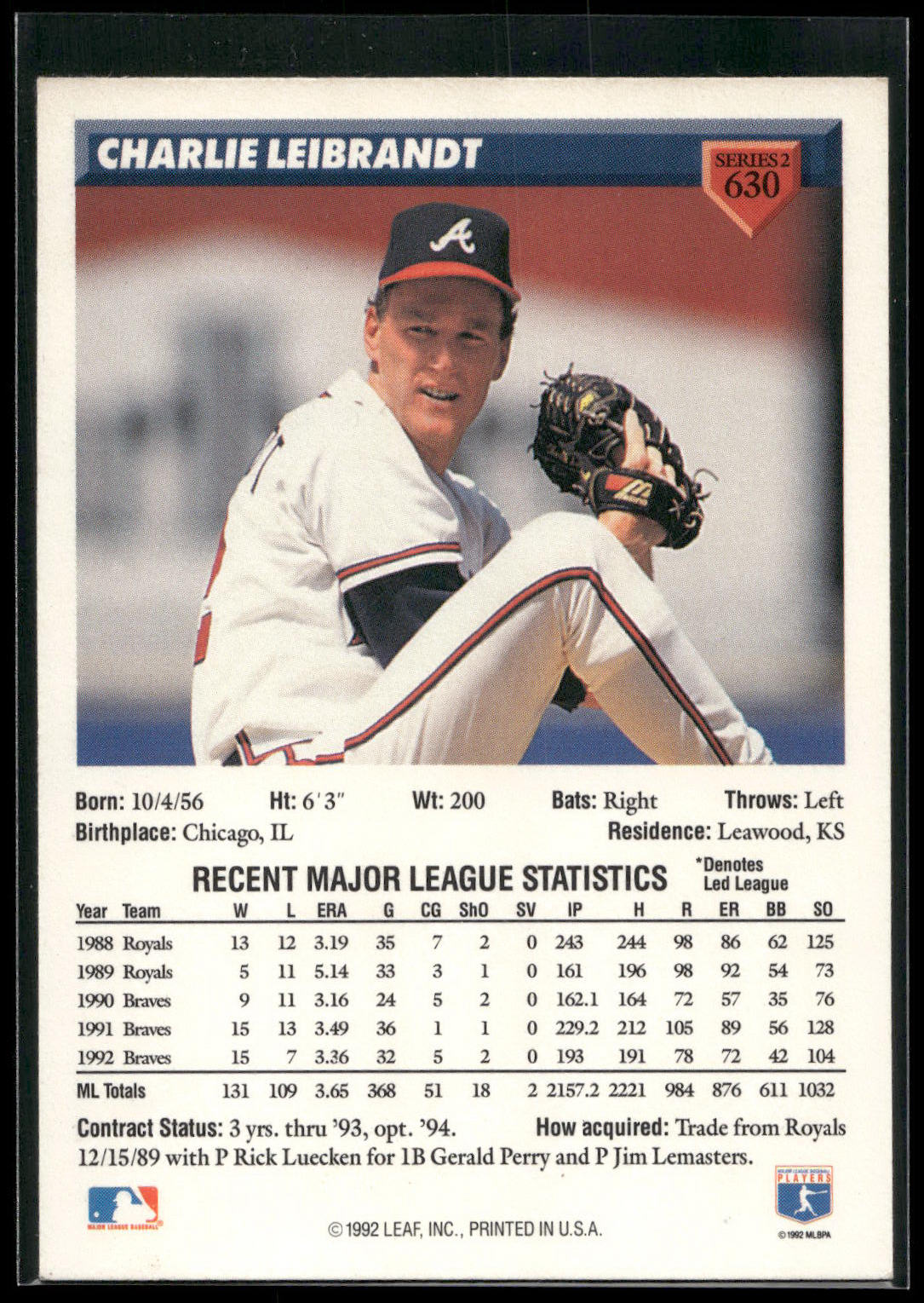 1993 Donruss #630 Charlie Leibrandt