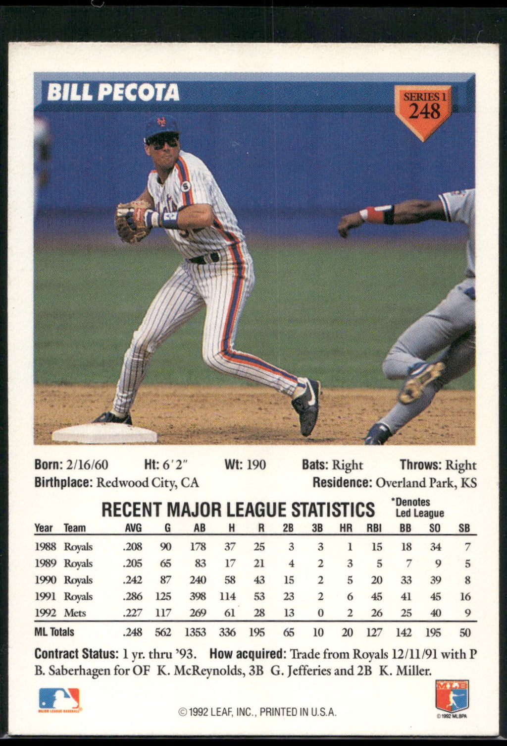 1993 Donruss #248 Bill Pecota