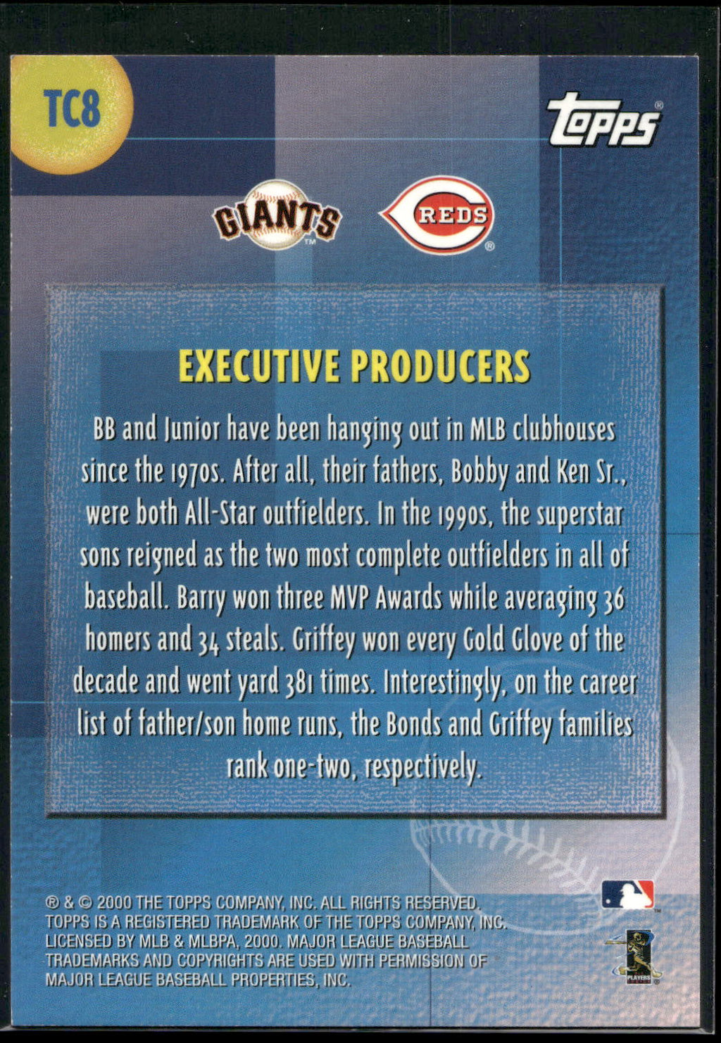 2000 Topps #TC8 Executive Producers (Barry Bonds / Ken Griffey Jr.) Combos
