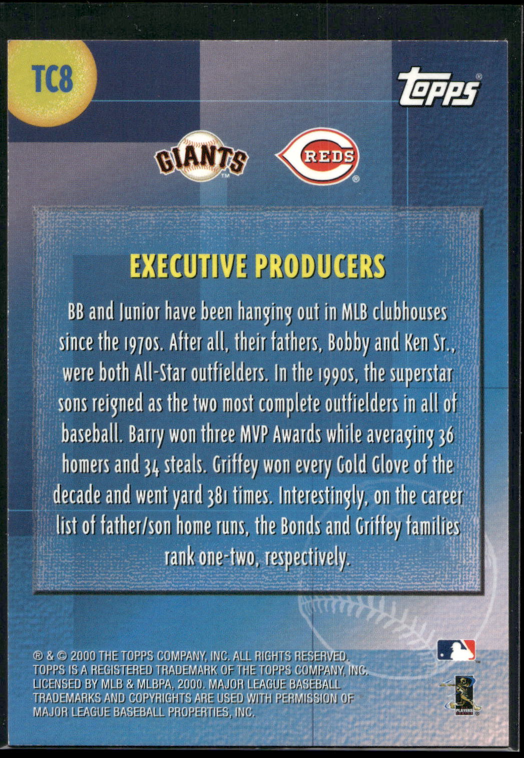 2000 Topps #TC8 Executive Producers (Barry Bonds / Ken Griffey Jr.) Combos