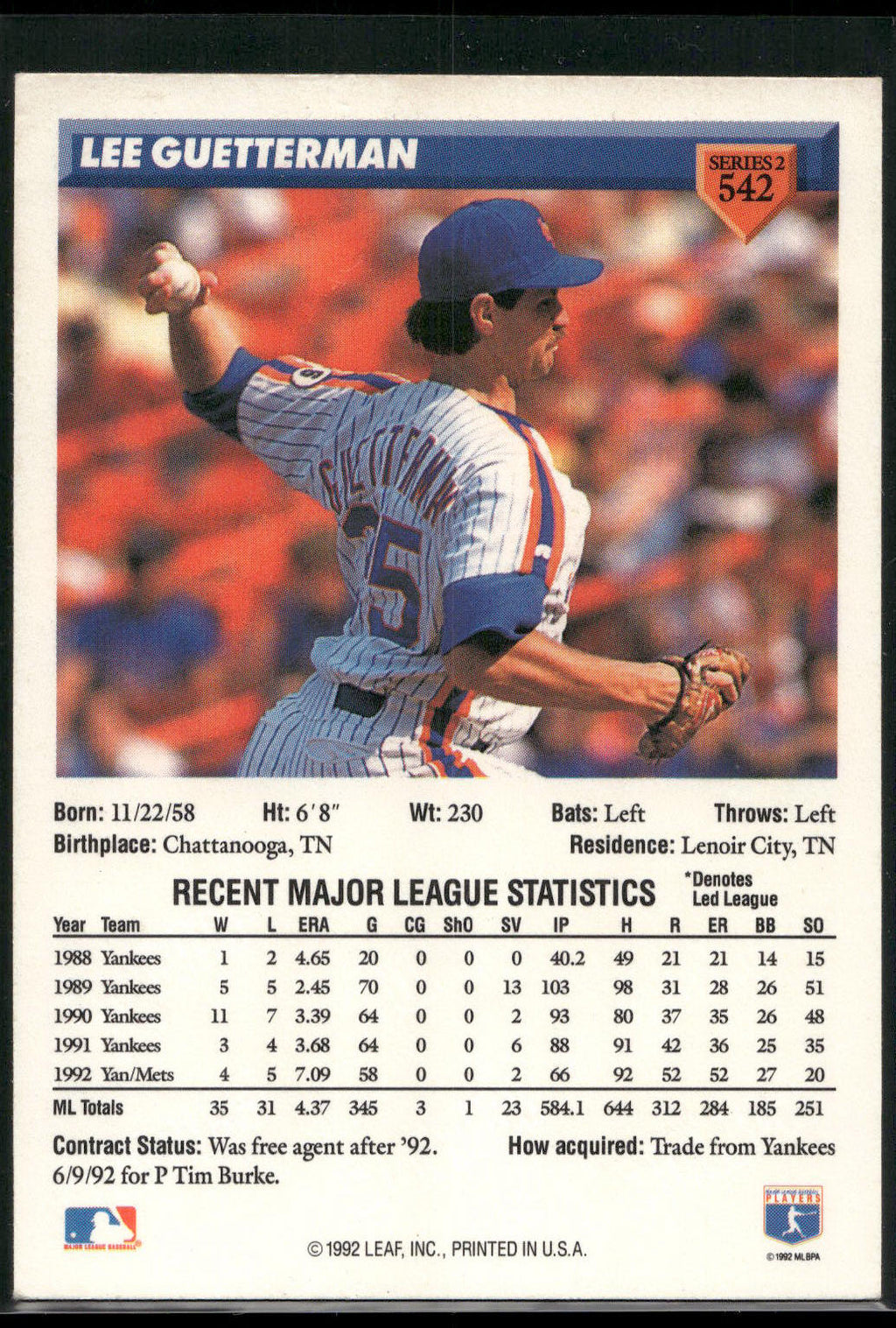 1993 Donruss #542 Lee Guetterman