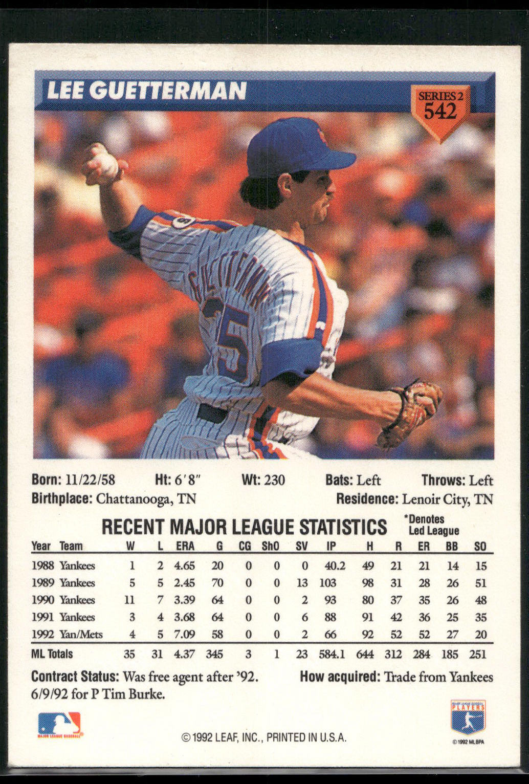 1993 Donruss #542 Lee Guetterman
