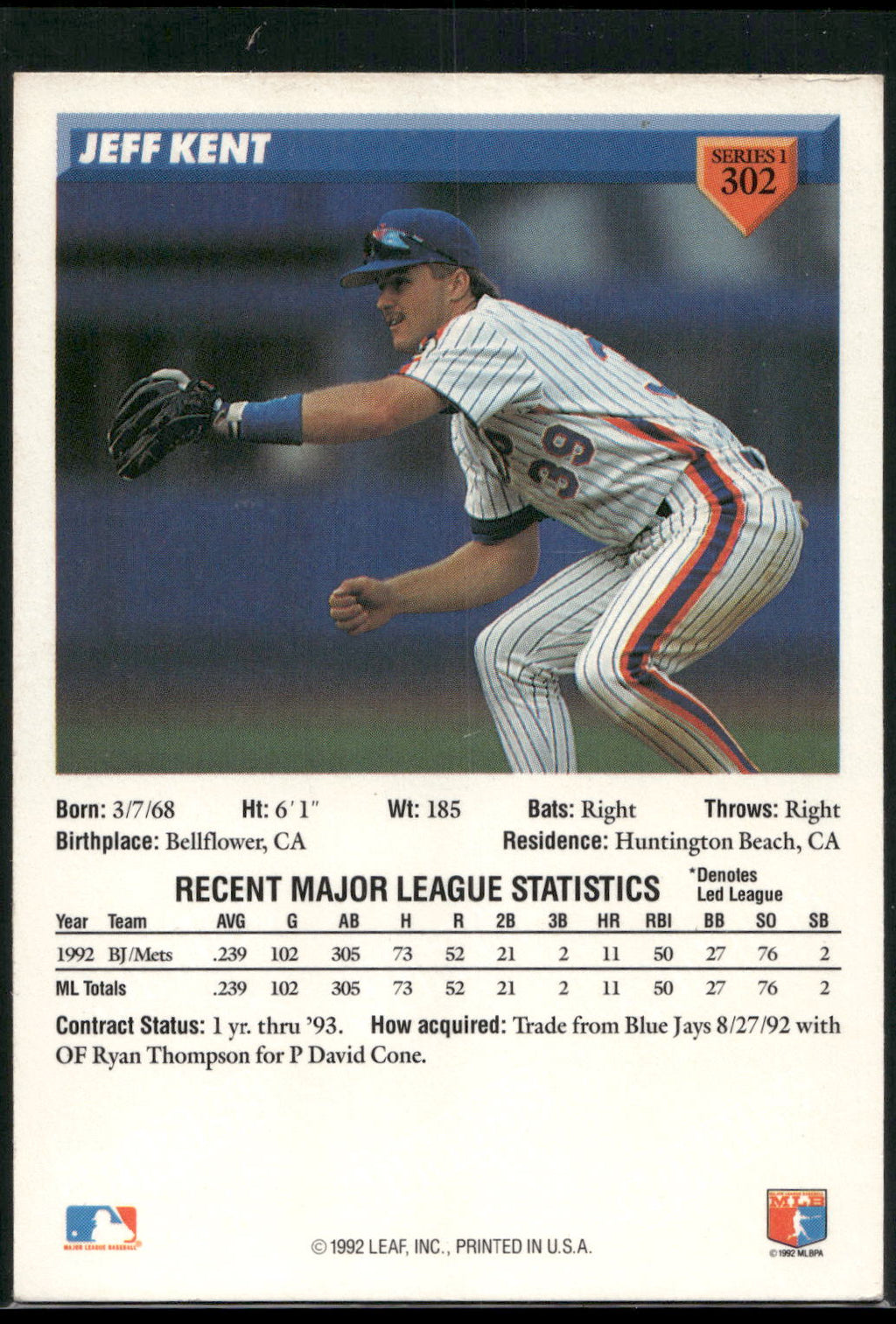 1993 Donruss #302 Jeff Kent