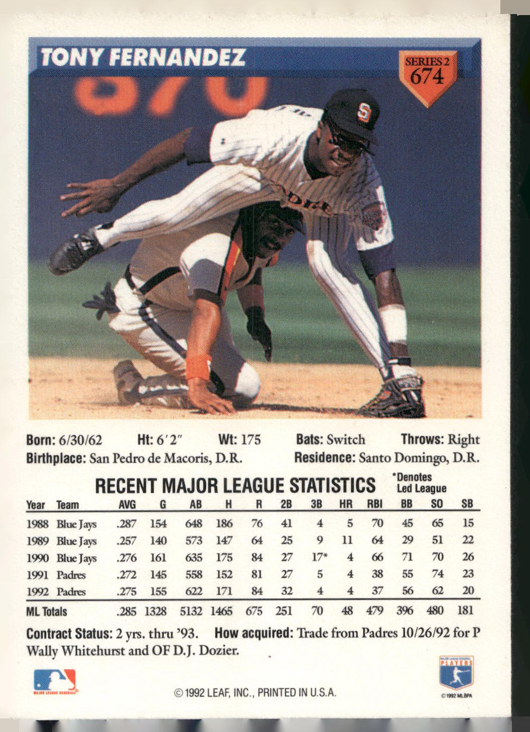 1993 Donruss #674 Tony Fernandez